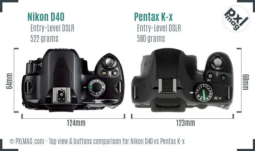 Nikon D40 vs Pentax K-x top view buttons comparison