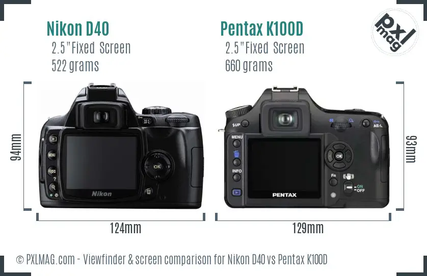 Nikon D40 vs Pentax K100D Screen and Viewfinder comparison Nikon D40 vs Pentax K100D Screen and Viewfinder comparison