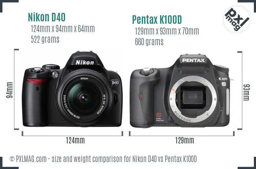 Nikon D40 vs Pentax K100D size comparison Nikon D40 vs Pentax K100D size comparison
