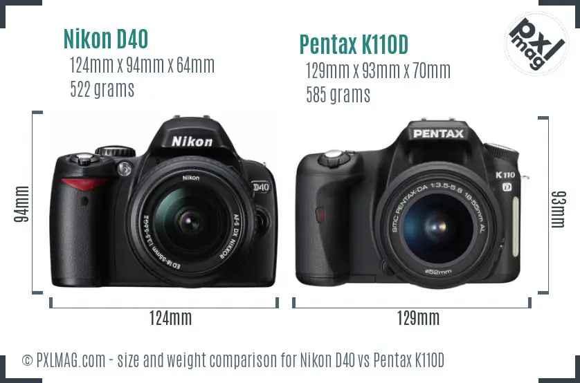 Nikon D40 vs Pentax K110D size comparison