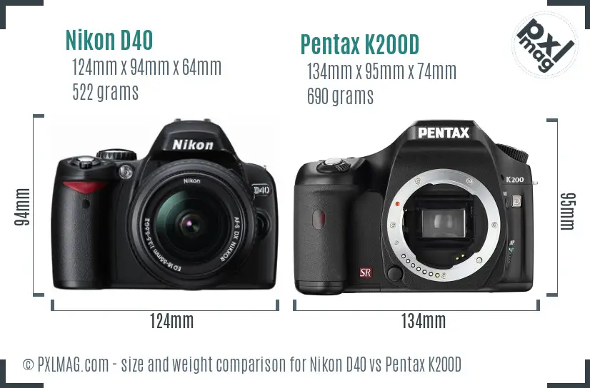 Nikon D40 vs Pentax K200D size comparison