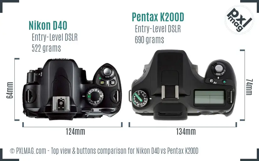 Nikon D40 vs Pentax K200D top view buttons comparison