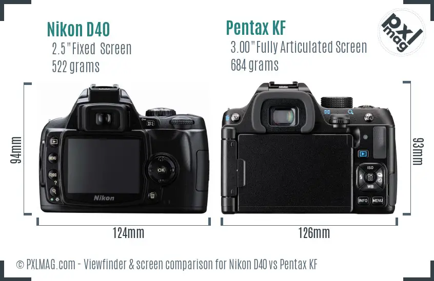 Nikon D40 vs Pentax KF Screen and Viewfinder comparison