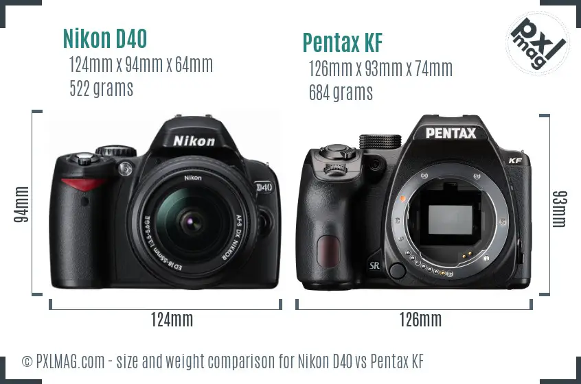 Nikon D40 vs Pentax KF size comparison