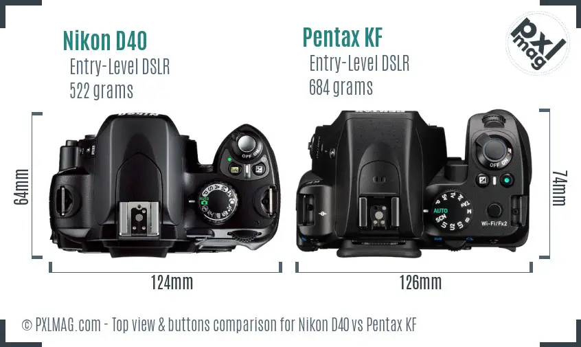 Nikon D40 vs Pentax KF top view buttons comparison