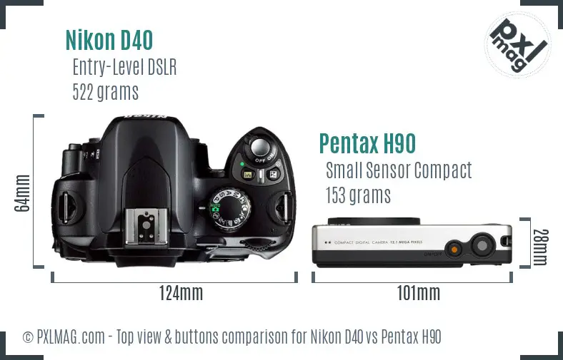Nikon D40 vs Pentax H90 top view buttons comparison