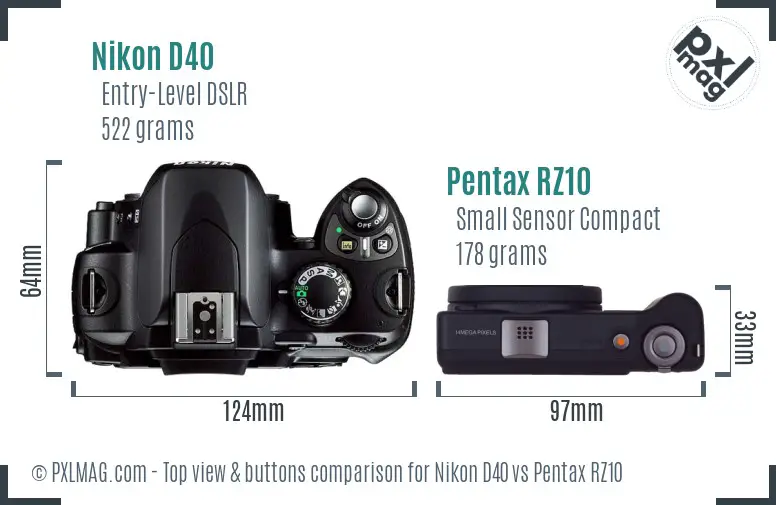 Nikon D40 vs Pentax RZ10 top view buttons comparison