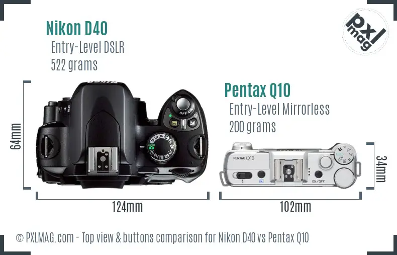 Nikon D40 vs Pentax Q10 top view buttons comparison