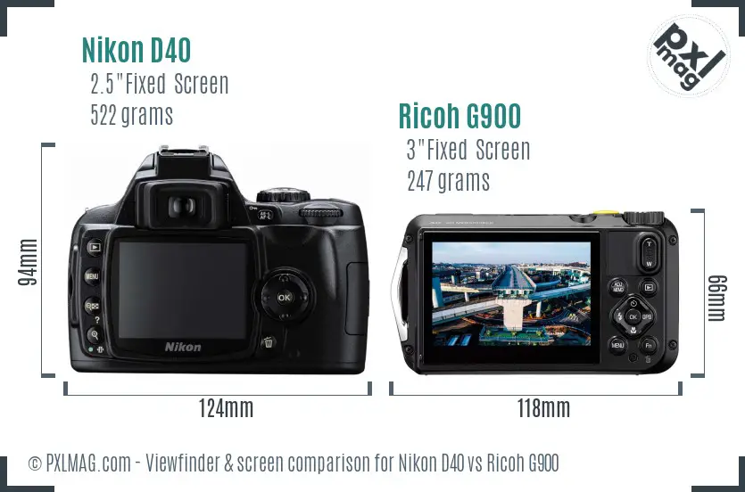 Nikon D40 vs Ricoh G900 Screen and Viewfinder comparison