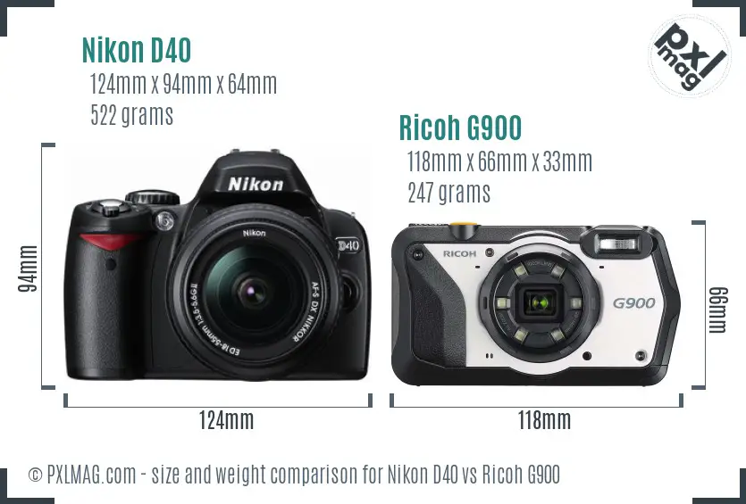 Nikon D40 vs Ricoh G900 size comparison