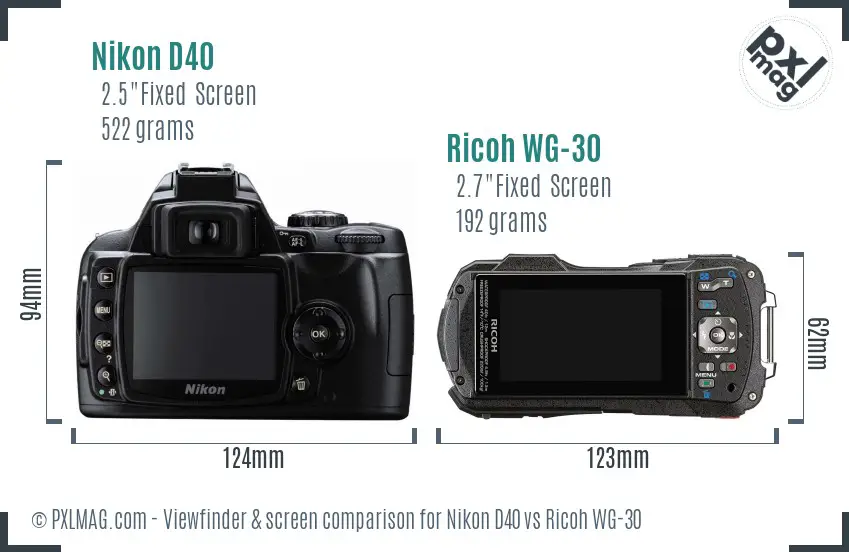 Nikon D40 vs Ricoh WG-30 Screen and Viewfinder comparison