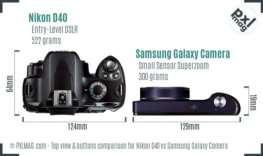 Nikon D40 vs Samsung Galaxy Camera top view buttons comparison