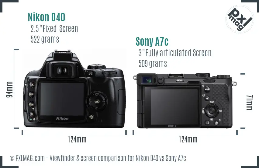 Nikon D40 vs Sony A7c Screen and Viewfinder comparison