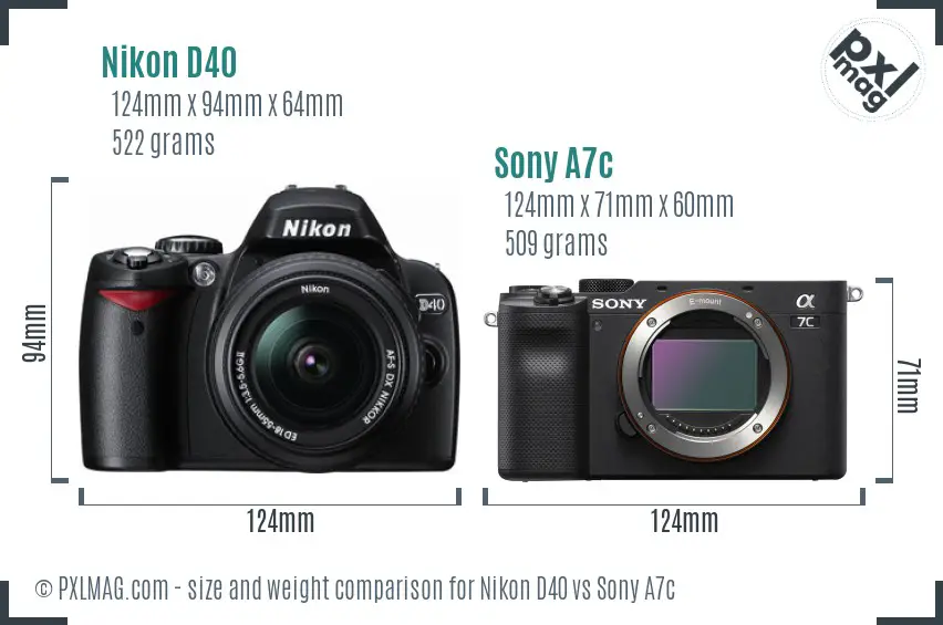 Nikon D40 vs Sony A7c size comparison