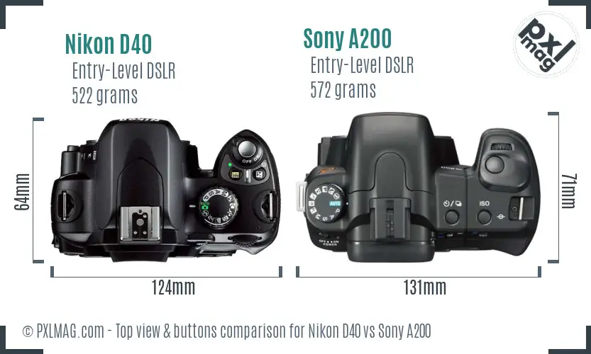 Nikon D40 vs Sony A200 top view buttons comparison
