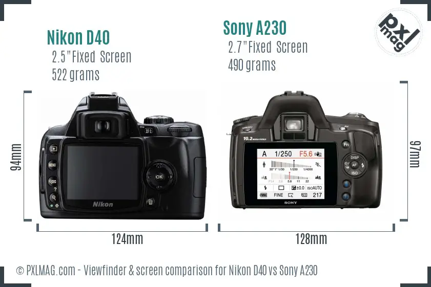 Nikon D40 vs Sony A230 Screen and Viewfinder comparison