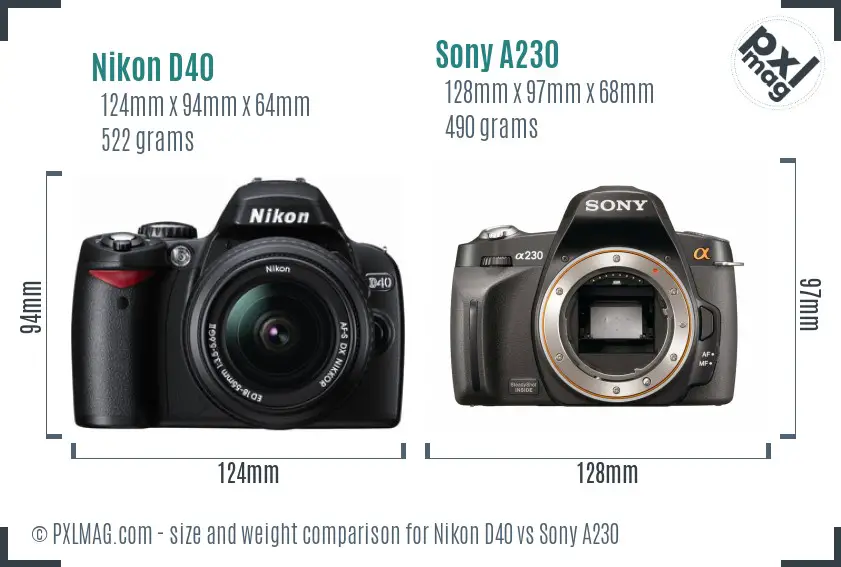 Nikon D40 vs Sony A230 size comparison