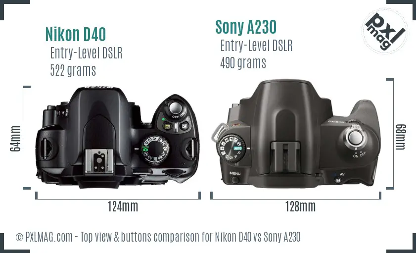 Nikon D40 vs Sony A230 top view buttons comparison