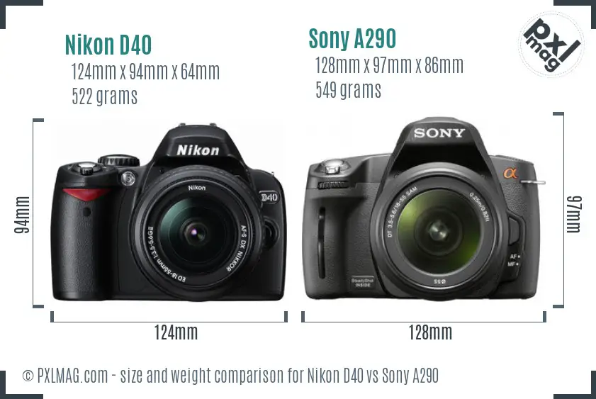 Nikon D40 vs Sony A290 size comparison