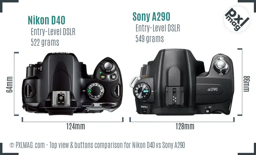Nikon D40 vs Sony A290 top view buttons comparison