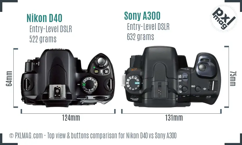 Nikon D40 vs Sony A300 top view buttons comparison