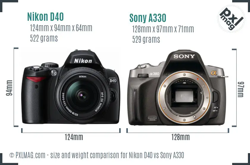 Nikon D40 vs Sony A330 size comparison Nikon D40 vs Sony A330 size comparison