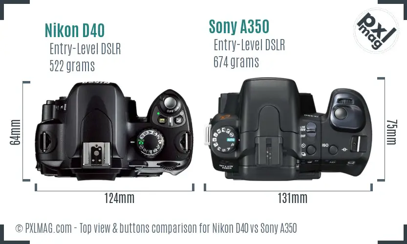 Nikon D40 vs Sony A350 top view buttons comparison