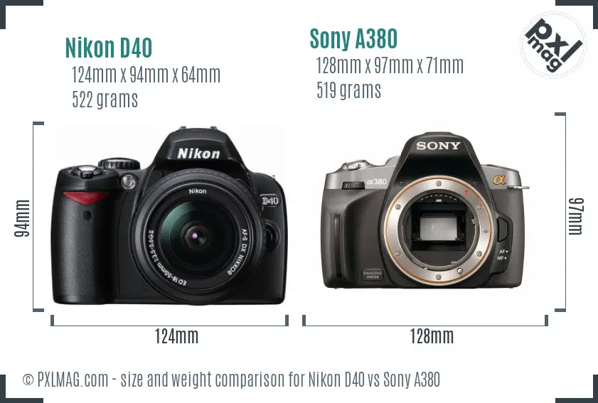 Nikon D40 vs Sony A380 size comparison