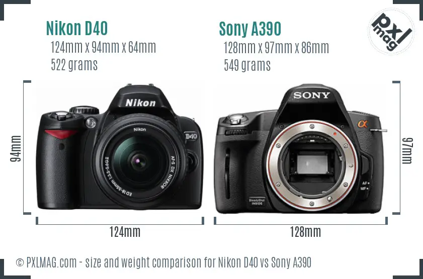 Nikon D40 vs Sony A390 size comparison