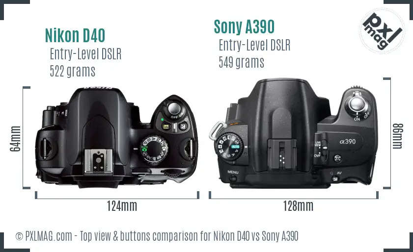 Nikon D40 vs Sony A390 top view buttons comparison