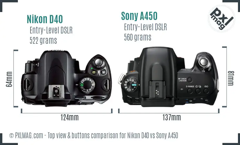 Nikon D40 vs Sony A450 top view buttons comparison