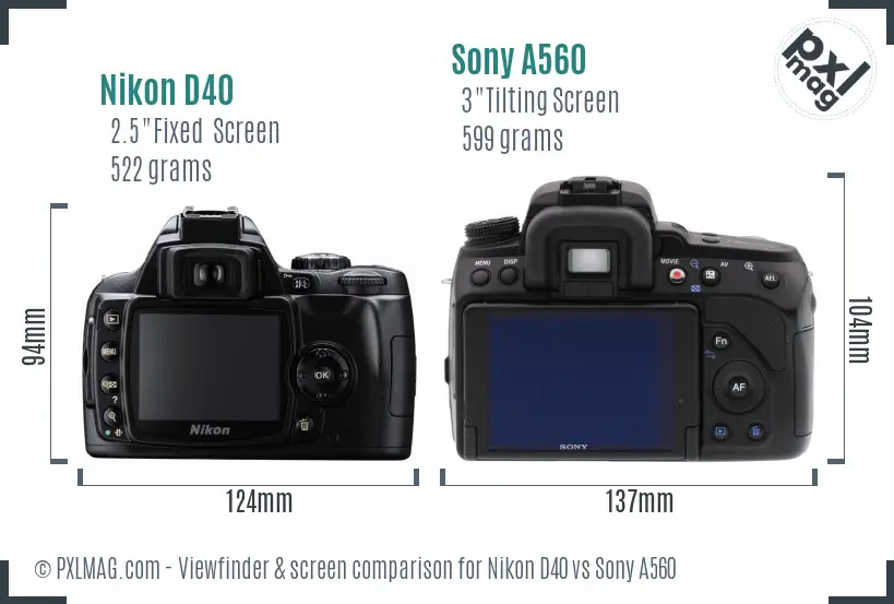 Nikon D40 vs Sony A560 Screen and Viewfinder comparison