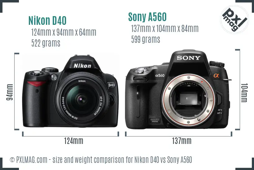 Nikon D40 vs Sony A560 size comparison
