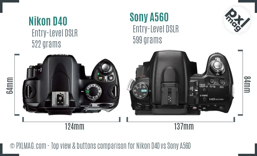 Nikon D40 vs Sony A560 top view buttons comparison