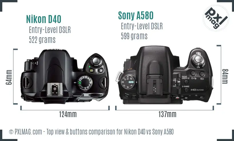 Nikon D40 vs Sony A580 top view buttons comparison
