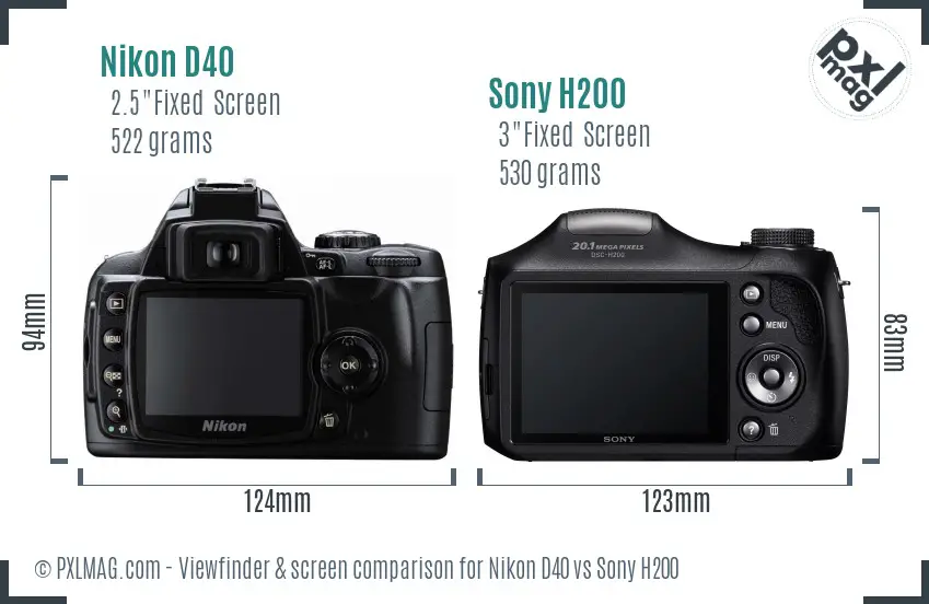 Nikon D40 vs Sony H200 Screen and Viewfinder comparison Nikon D40 vs Sony H200 Screen and Viewfinder comparison