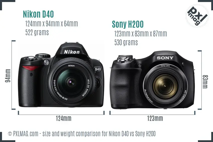 Nikon D40 vs Sony H200 size comparison Nikon D40 vs Sony H200 size comparison