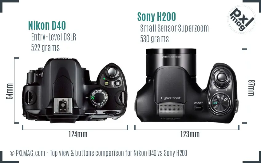 Nikon D40 vs Sony H200 top view buttons comparison Nikon D40 vs Sony H200 top view buttons comparison