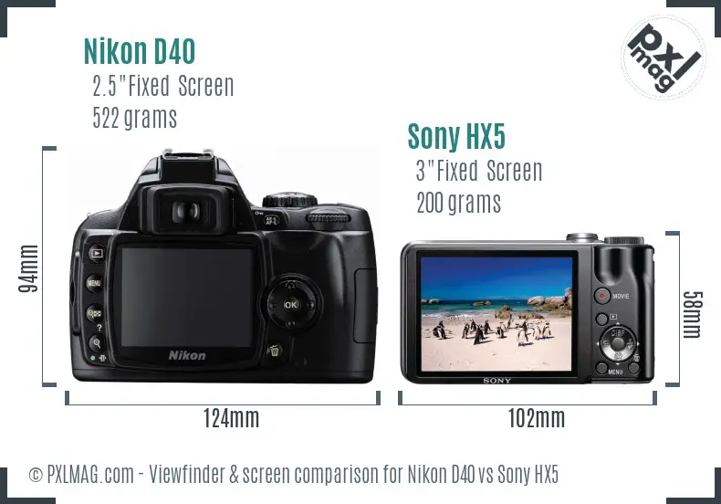 Nikon D40 vs Sony HX5 Screen and Viewfinder comparison