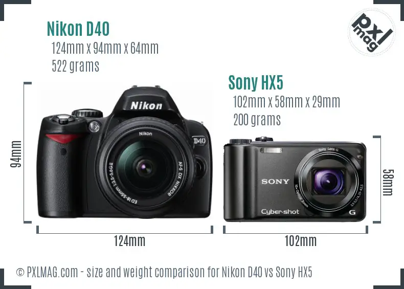 Nikon D40 vs Sony HX5 size comparison