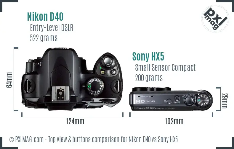 Nikon D40 vs Sony HX5 top view buttons comparison