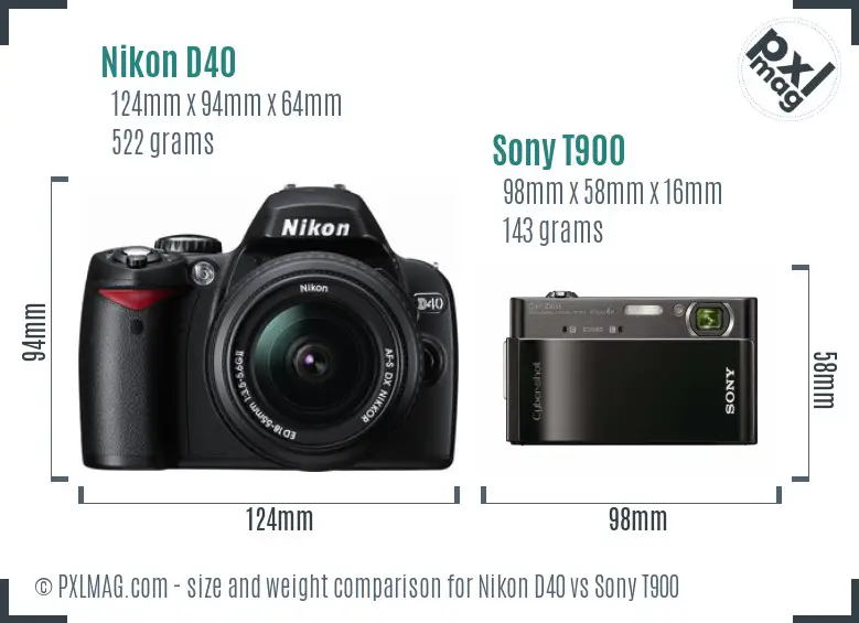 Nikon D40 vs Sony T900 size comparison