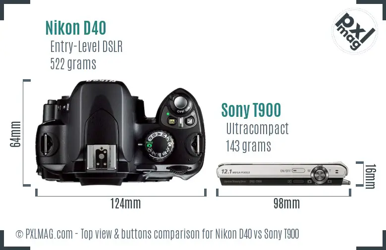 Nikon D40 vs Sony T900 top view buttons comparison