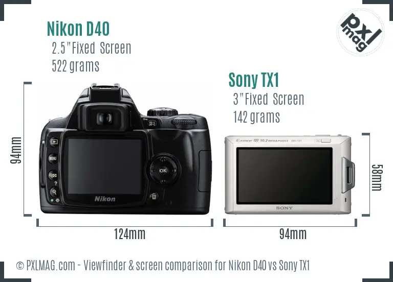 Nikon D40 vs Sony TX1 Screen and Viewfinder comparison