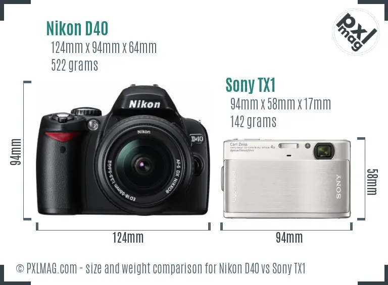 Nikon D40 vs Sony TX1 size comparison