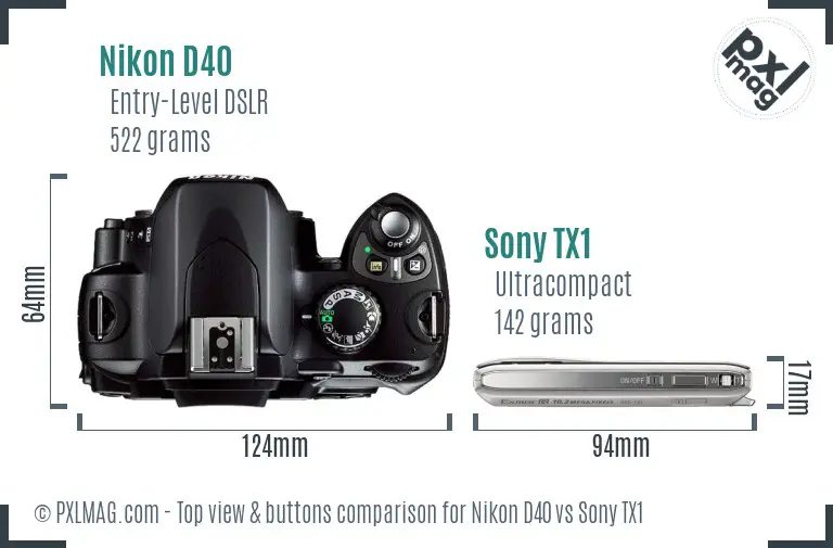 Nikon D40 vs Sony TX1 top view buttons comparison