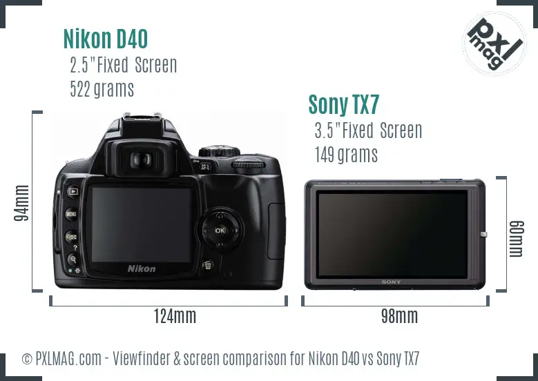 Nikon D40 vs Sony TX7 Screen and Viewfinder comparison