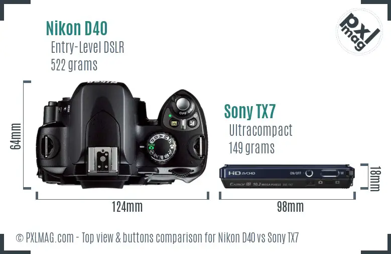 Nikon D40 vs Sony TX7 top view buttons comparison