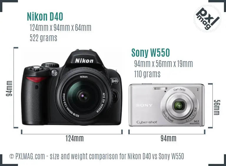 Nikon D40 vs Sony W550 size comparison