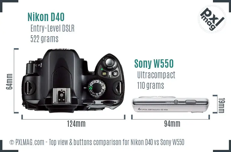 Nikon D40 vs Sony W550 top view buttons comparison